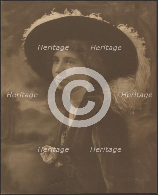 Portrait of a Woman Before Painted Scene, 1907-1924. Creator: Louis Fleckenstein.