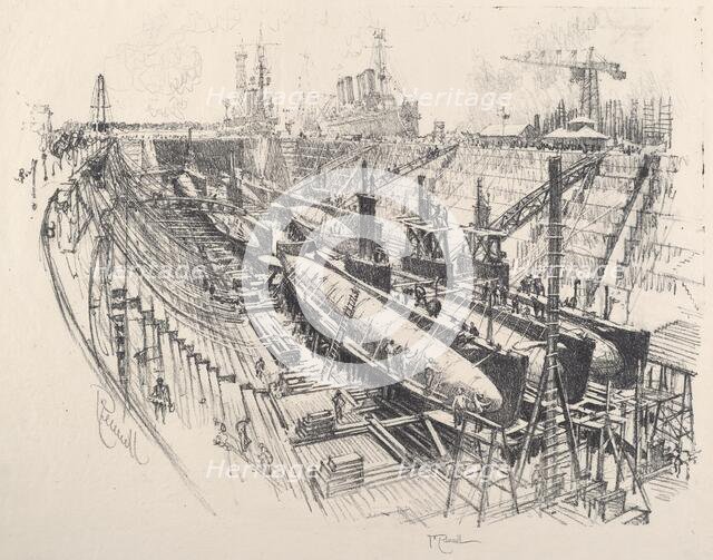 Submarines in Dry Dock, 1917. Creator: Joseph Pennell.
