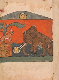 The Clever Hare with the King of the Elephants at the Spring of the Moon..., 18th century. Creator: Unknown.