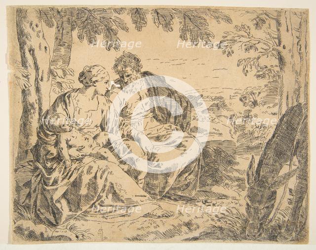 Rest on the flight into Egypt, Mary holding the infant Christ while St. ..., ca. 1637-1639 or after. Creator: Simone Cantarini.