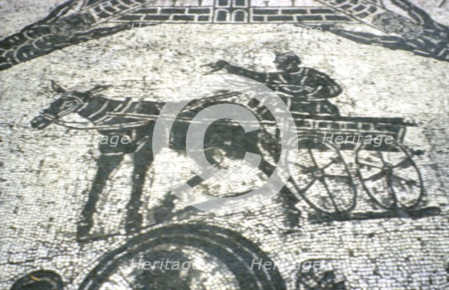 Roman cart, mosaic from the frigidarium, Ostia, Italy, c150. Artist: Unknown