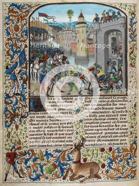 The Battle of Caen in 1346 (Miniature from the Grandes Chroniques de France by Jean Froissart), ca 1