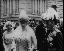 King George V, Queen Mary, and Princess Mary the Princess Royal at a Formal Occasion, 1922. Creator: British Pathe Ltd.