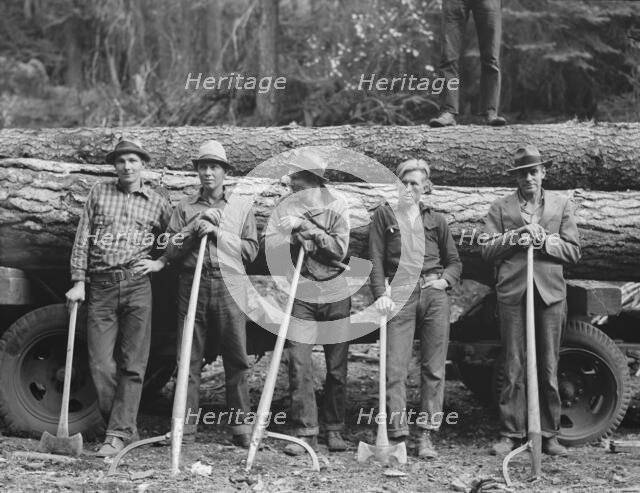Five Idaho farmers, members of Ola self-help sawmill co-op..., Gem County, Idaho, 1939. Creator: Dorothea Lange.