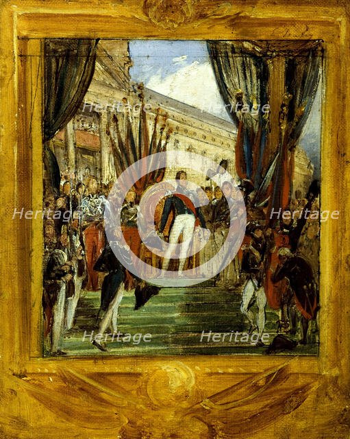 Louis-Philippe distribuant les drapeaux à la garde nationale de Paris et de la banlieue..., c1834. Creator: Joseph-Desire Court.