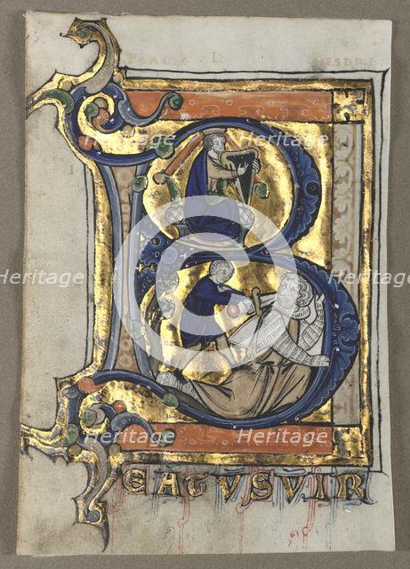 Leaf Excised from a Psalter: Initial B with King David, c. 1260. Creator: Unknown.