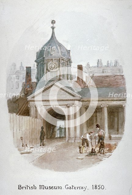 Gateway to the old British Museum (Montague House), Bloomsbury, London, 1850.                  Artist: James Findlay