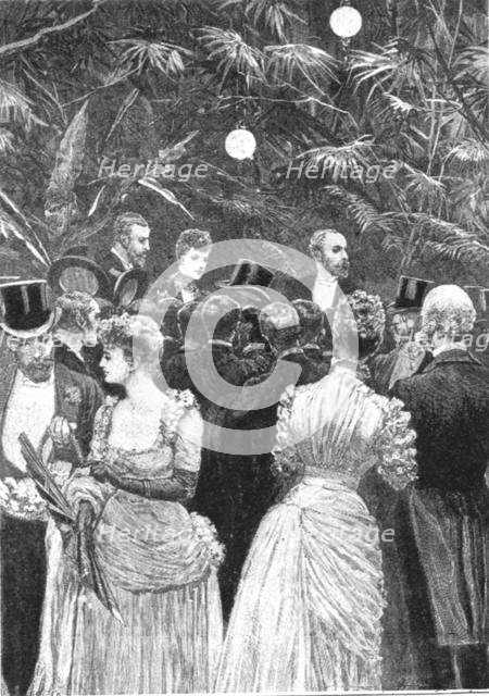 'Princess Alexandra selling flowers at a fete held in aid of the London Hospitals, July 23, 1884',  Creator: Unknown.