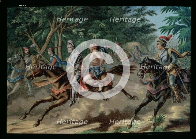 Discovery and conquest of America, capture by the Spanish people of the Caribbean chief Caonabo a…