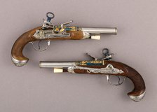 Pair of Pistols with Flintlocks a Las Tres Modas, Spanish, Eibar, late 18th century. Creator: Workshop of the Ybarzabel family.