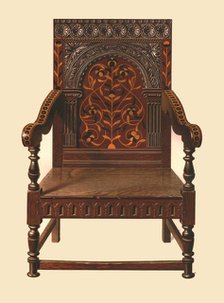 Oak inlaid chair, 1904. Artist: Shirley Slocombe.