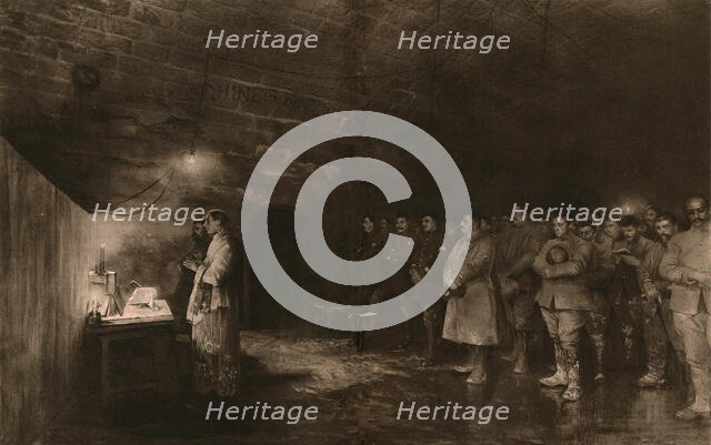 'Noel, au fort de Douaumont; La messe de minuit du 25 decembre 1916, dans une casemate du fort', 191 Creator: Unknown.