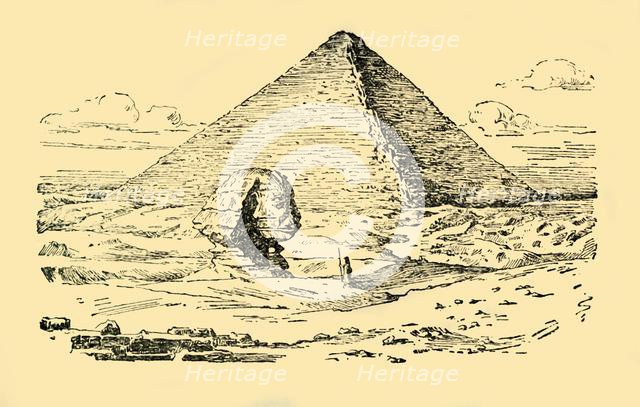 'The Pyramid Tomb of King Khufu and the Great Sphinx at Gizeh, Egypt', c1930. Creator: Unknown.
