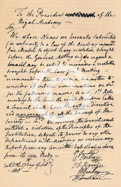 Letter to Benjamin West, President of the Royal Academy, 1803 (1904). Artist: Unknown.