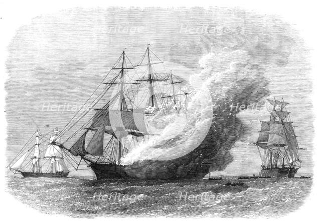 Burning of the Omar Pacha, Australian ship, homeward bound, 1869. Creator: Unknown.