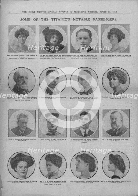 'Some of the Titanic's Notable Passengers', April 20, 1912. Creator: Unknown.
