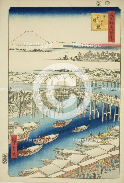 Clear Weather After Snow at Nihon Bridge (Nihonbashi yukibare), from the series "One..., 1856. Creator: Ando Hiroshige.
