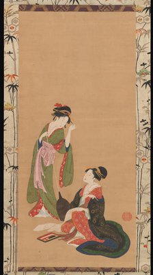 Courtesans Parodying Kanzan and Jittoku, late 18th-early 19th century. Creator: Kinpusha Toyomaro.