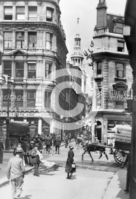 Cannon Street and St Mary Aldermary Church, London, c1920s. Creator: George Davison Reid.