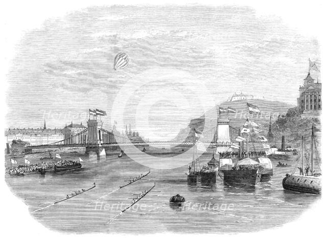 Regatta on the Danube at Buda-Pesth, during the visit of the Emperor of Austria, 1865. Creator: Unknown.