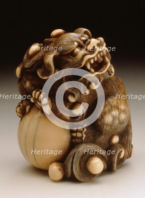 Chinese Lion Guarding the Jewel of the Buddha, 18th century. Creator: Unknown.