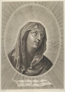 The head of the Virgin looking up to the right, in an oval frame, after Reni, ca. 1..., ca. 1650-67. Creator: Adrian van Melar.