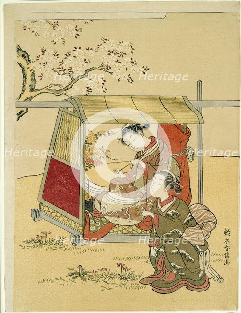 Resting in a Palanquin Beneath Cherry Blossoms, c. 1767/68. Creator: Suzuki Harunobu.
