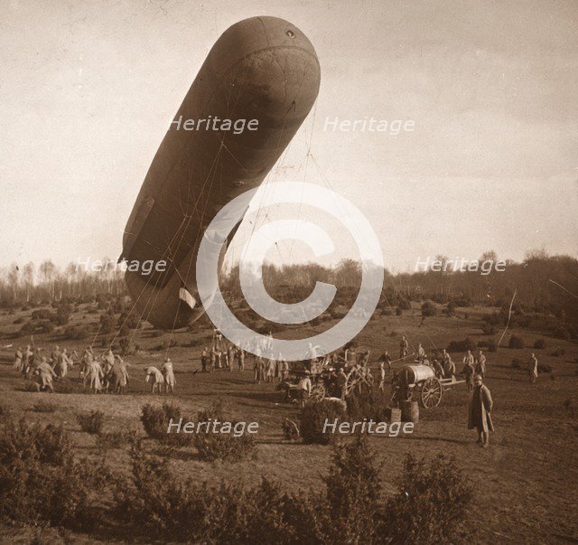 Barrage balloon, Somme, northern France, c1914-c1918. Artist: Unknown.