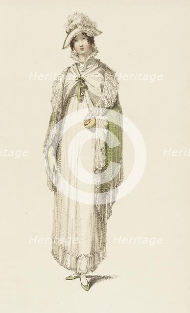 Fashion Plate (Walking Dress), 1814. Creator: Rudolph Ackermann.