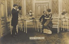 French prisoners of war, one in drag, performing a show at a prisoner of war camp in...(1910-1919?). Creator: Unknown.