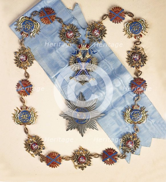 The insignia of the Order of St. Andrew the Apostle the First-Called, Second Half of the 19th cen.. Artist: Orders, decorations and medals  