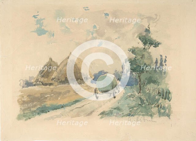 Landscape with Wagon and Haystacks, ca. 1869-70. Creator: Zacharie Astruc.