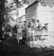Families stringing tobacco brought in..., Granville County, North Carolina, 1939. Creator: Dorothea Lange.