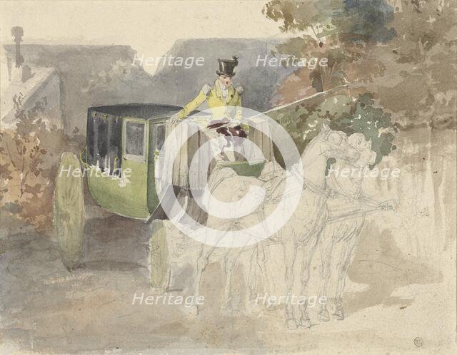 Carriage with two horses, 1810-1890. Creator: Eugene Louis Lami.