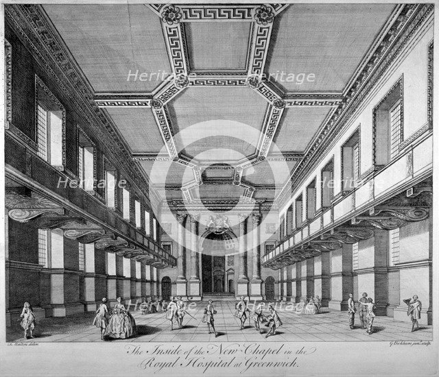Interior view of the new chapel, Royal Naval Hospital, Greenwich, London, c1790. Artist: George Bickham