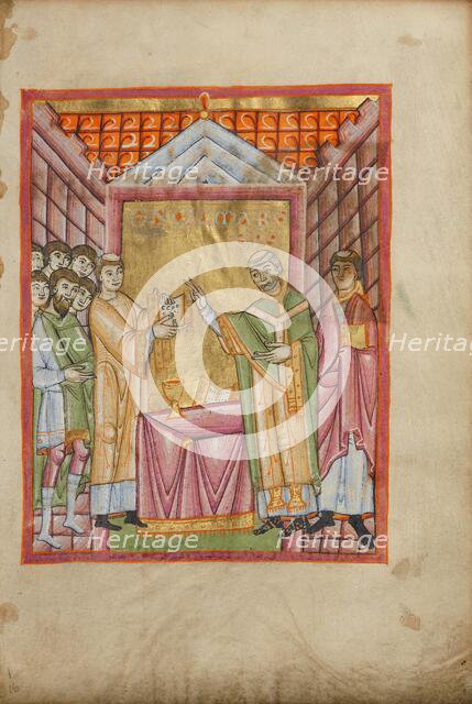 Bishop Engilmar Celebrating Mass; Benedictional, about 1030-1040. Creator: Unknown.