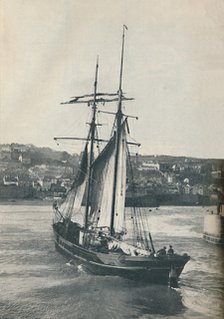 'Sailing Into Newlyn Harbour, the Isabella, a two-masted Lancashire type schooner', 1937 Artist: Unknown.