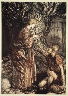 'This healing and honeyed draught of Mead deign to accept from me', 1910.  Artist: Arthur Rackham