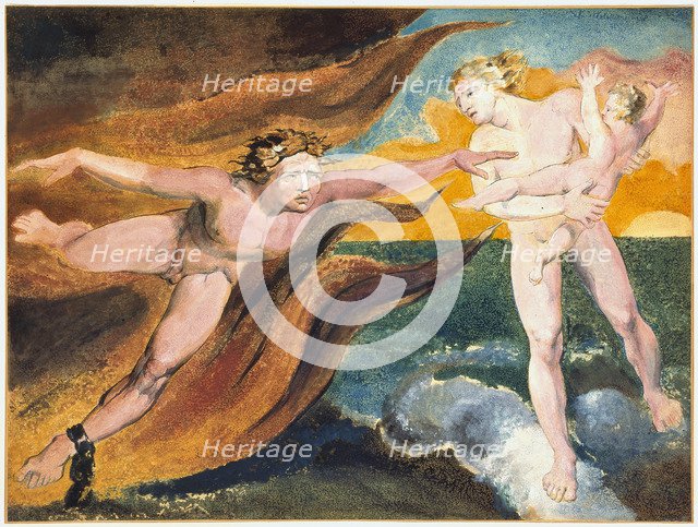The Good and Evil Angels Struggling for Possession of a Child, 1795. Artist: Blake, William (1757-1827)