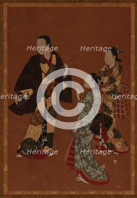 A man, possibly an actor, and two girls, Edo period, 18th century. Creator: Kawamata Tsuneyuki.