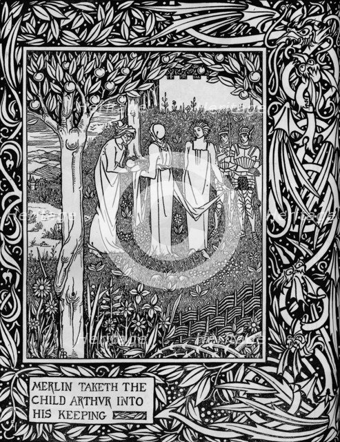 'Merlin Taketh the Child Arthur into His Keeping', c1893. Artist: Aubrey Beardsley.