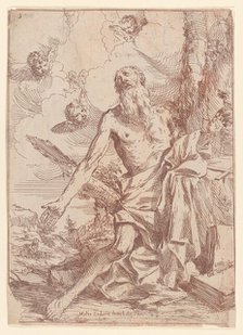 Saint Jerome kneeling beside a tree with his arms outstretched, 1640-60. Creator: Giulio Carpioni.