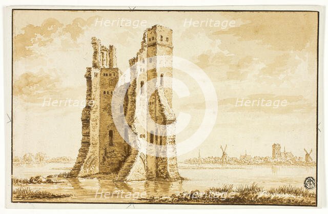 Ruins of the Merwede Manor seen from the Front with Dordrecht in the Background, n.d. Creator: Abraham Rademaker.