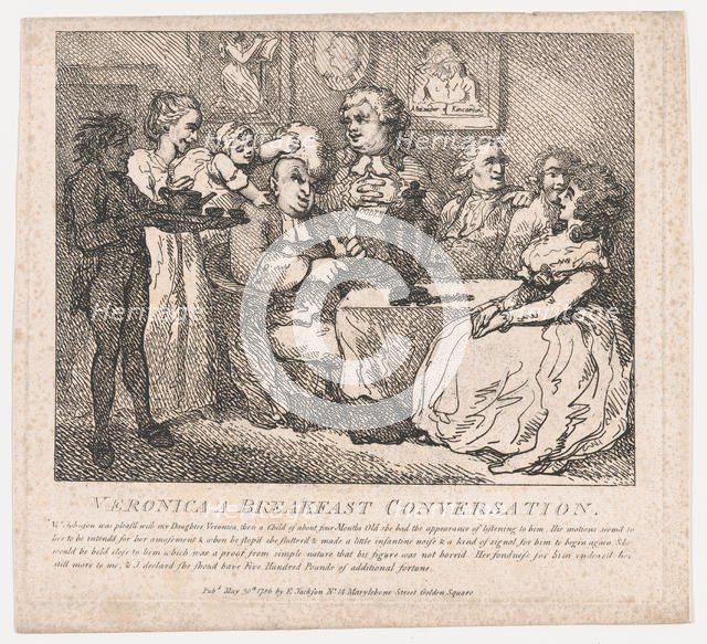 Veronica, a Breakfast Conversation (Picturesque Beauties of Boswell, Part the Firs..., May 30, 1786. Creator: Thomas Rowlandson.