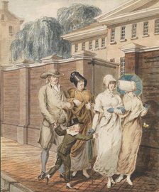 Sunday Morning in front of the Arch Street Meeting House, Philadelphia, 1811-ca. 1813. Creator: Attributed to John Carter.