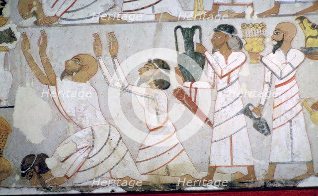 Egyptian wall-painting showing the presentation of tribute by Semitic envoys. Artist: Unknown