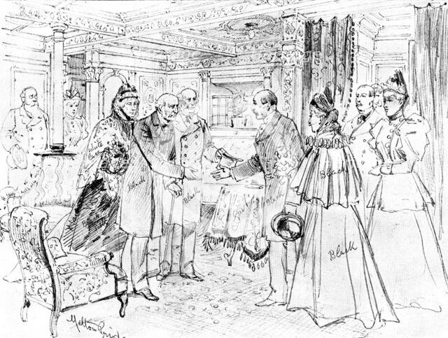 Opening of the Kaiser Wilhelm Canal...: Mr. Gladstone...meeting the King of Denmark..., 1895. Creator: Unknown.