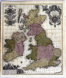 Coloured map of England, Ireland and Scotland, 1780.  Creator: Seutter, Georg Matthew (1678-1757).