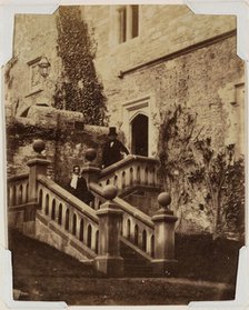 Man and Woman Standing on Exterior Stairs, c1870. Creator: Francis Edmund Currey.