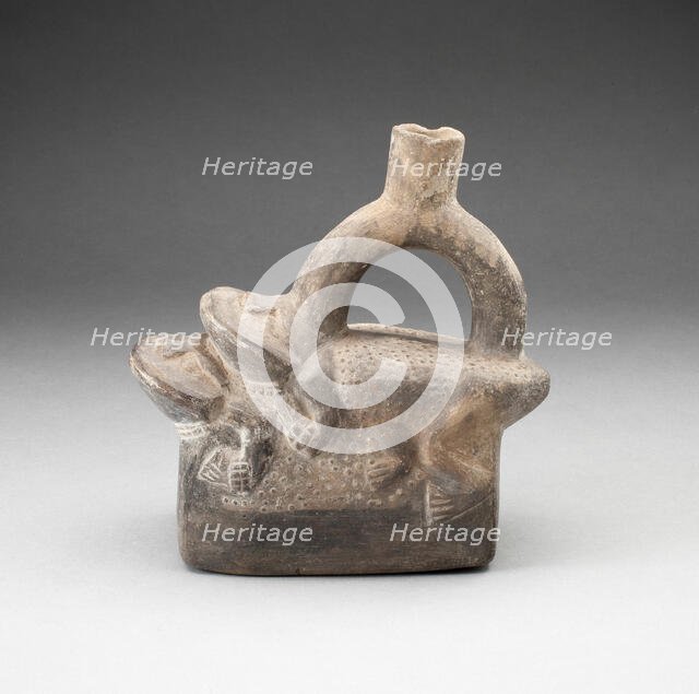 Stirrup Spout Vessel Depicting Frogs Mating, A.D. 1100/1470. Creator: Unknown.